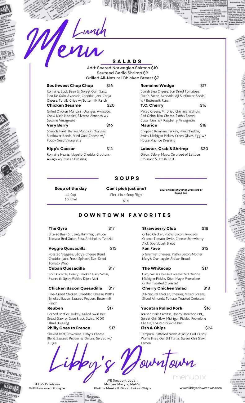 Libby's Downtown - Cheboygan, MI menu_pic