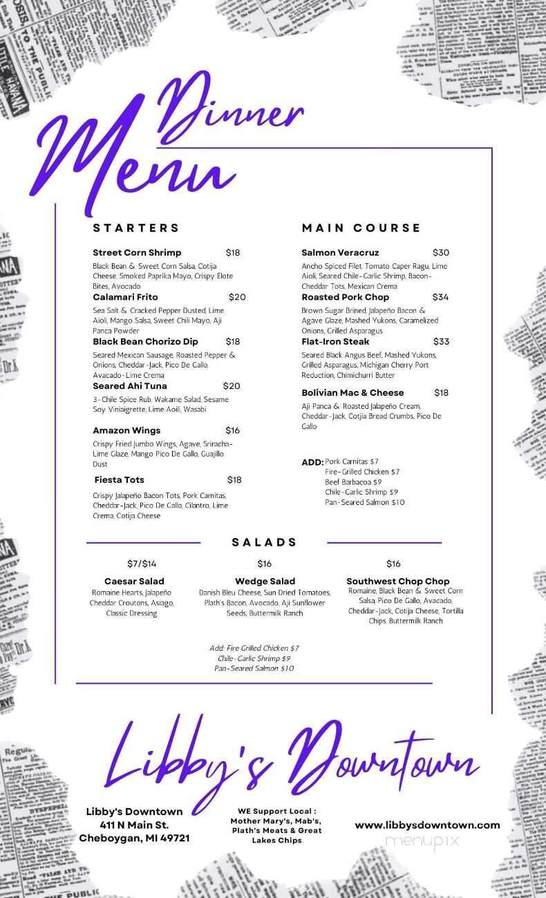 Libby's Downtown - Cheboygan, MI menu_pic