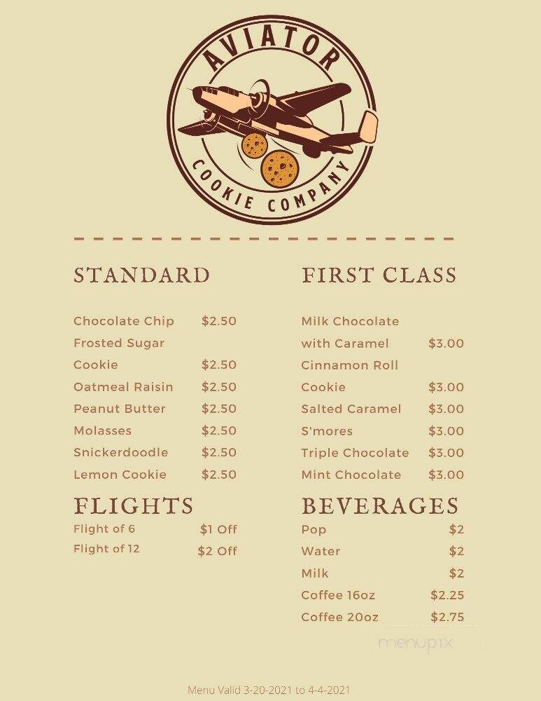 Aviator Cookie Company - Midland, MI menu_pic