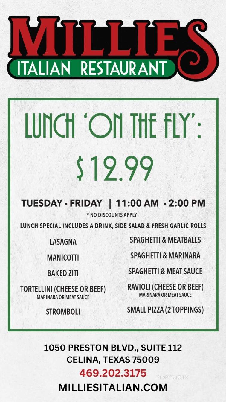 Millies Italian Restaurant - Celina, TX menu_pic