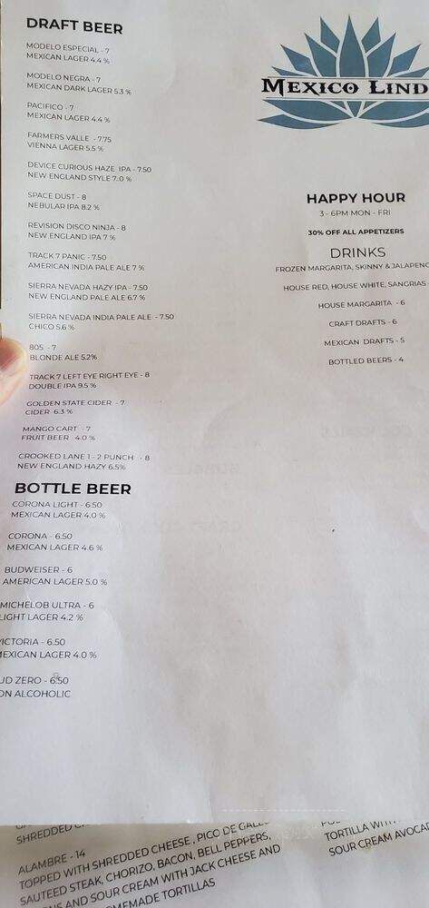Mexico Lindo - Roseville, CA menu_pic