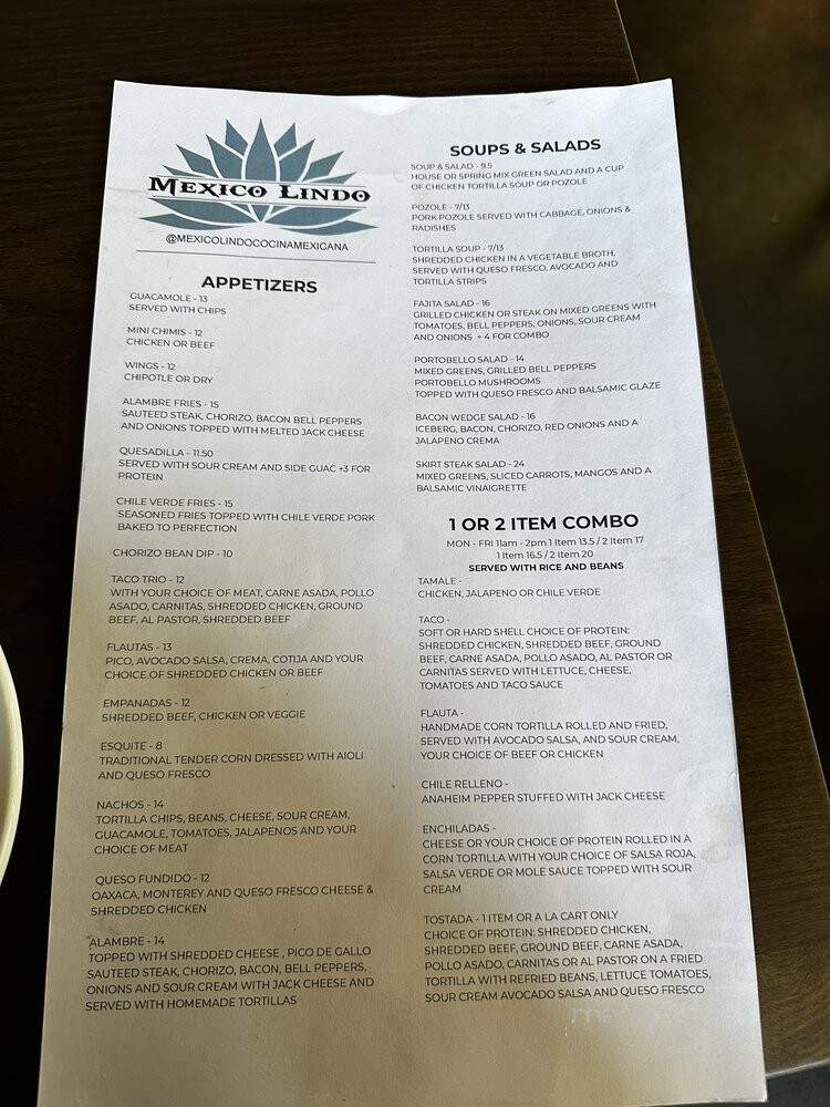 Mexico Lindo - Roseville, CA menu_pic