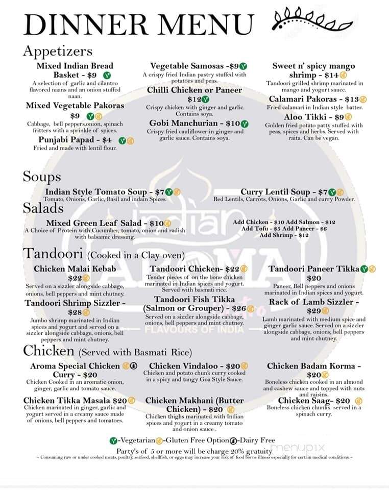 Indian Aroma Bistro - Hendersonville, NC menu_pic