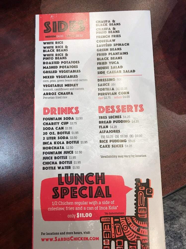 Sardi's Pollo A La Brasa - Capitol Heights, MD menu_pic