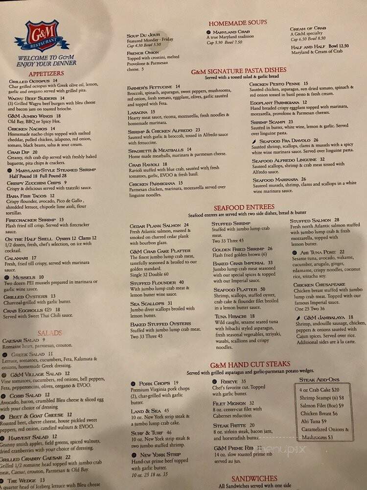 G & M Restaurant & Lounge - Linthicum Heights, MD menu_pic