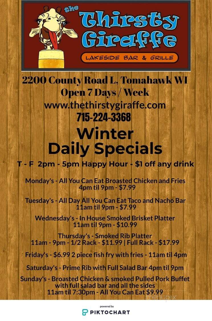 The Thirsty Giraffe - Tomahawk, WI menu_pic