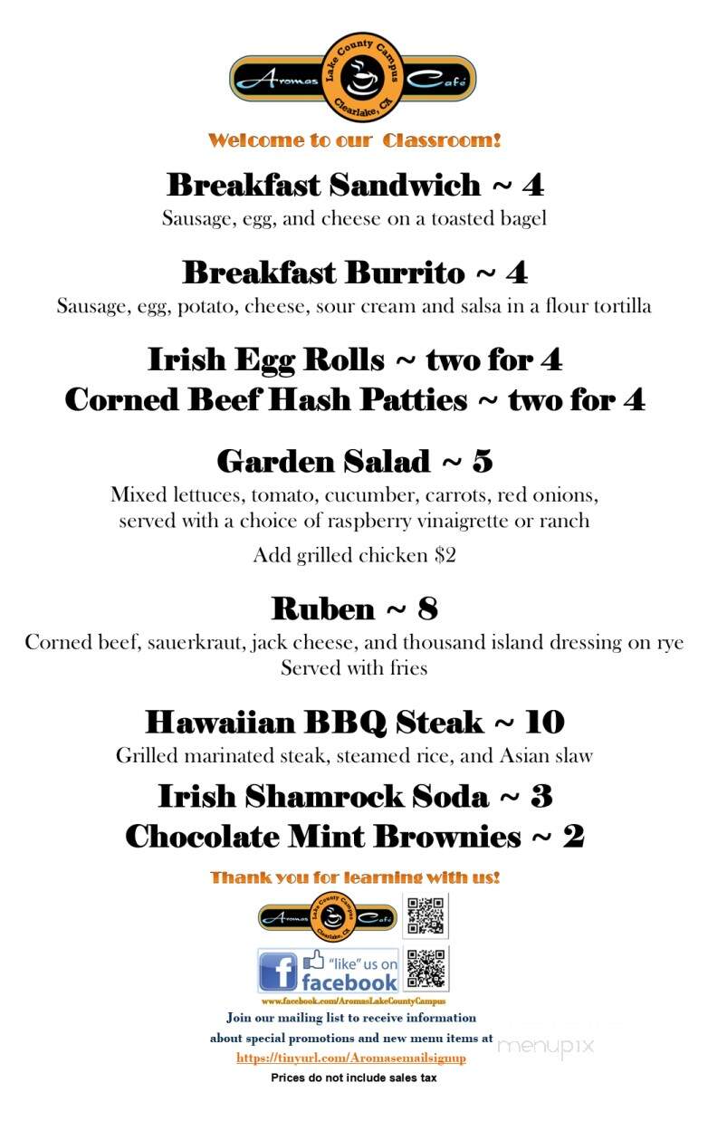 Aroma Cafe - Clearlake, CA menu_pic
