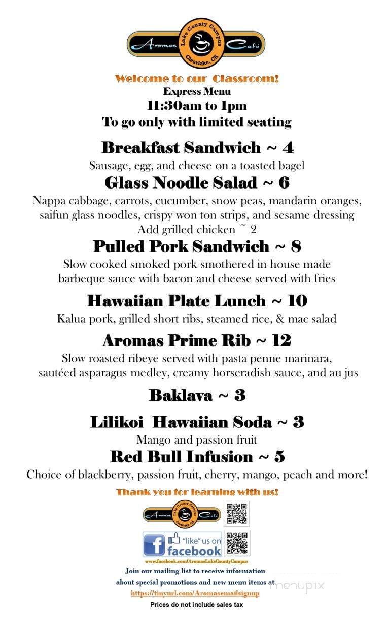 Aroma Cafe - Clearlake, CA menu_pic