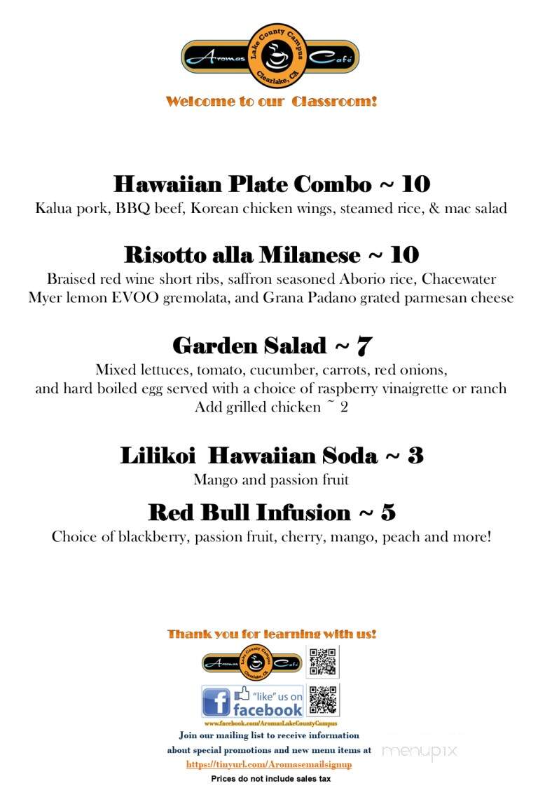 Aroma Cafe - Clearlake, CA menu_pic