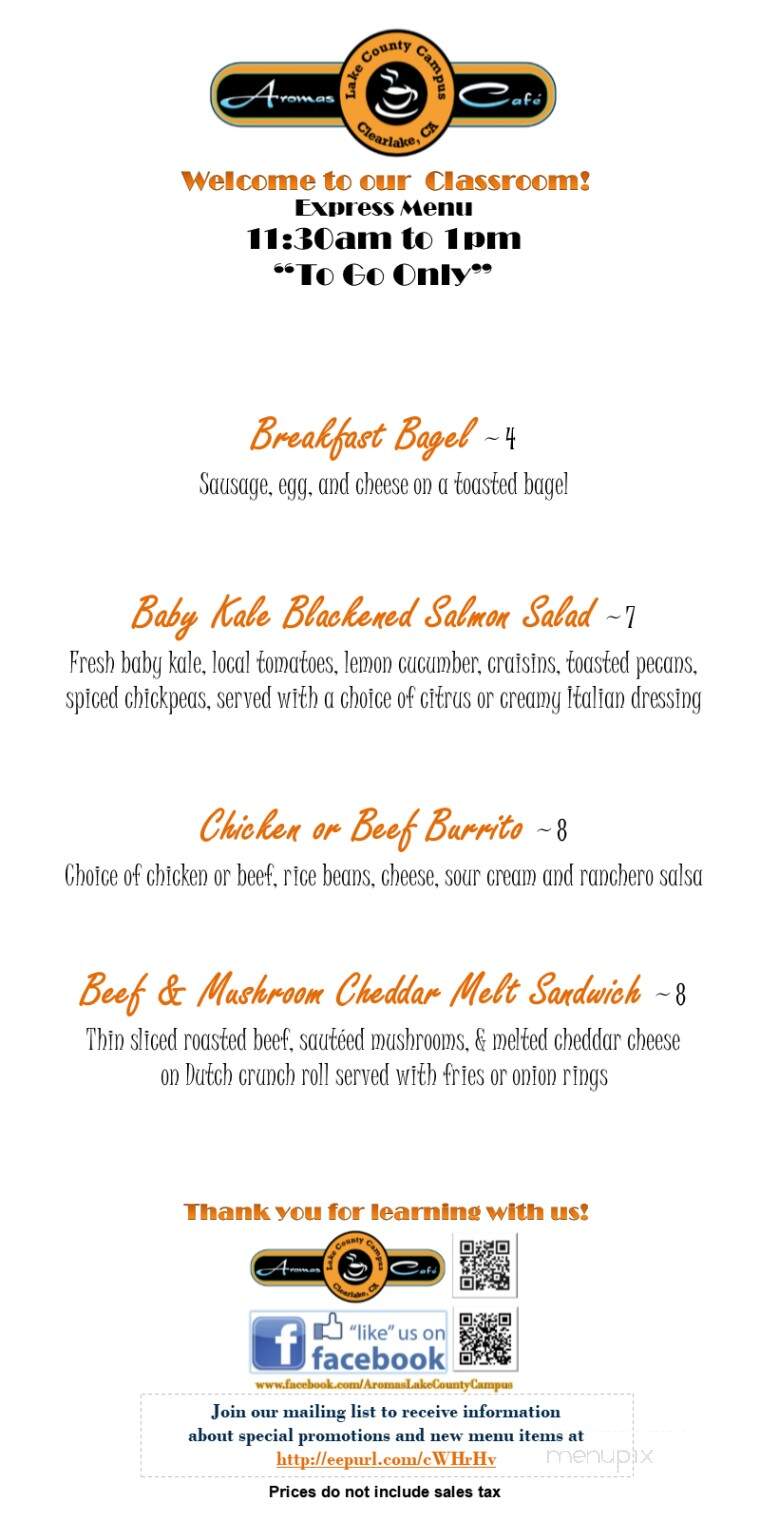 Aroma Cafe - Clearlake, CA menu_pic