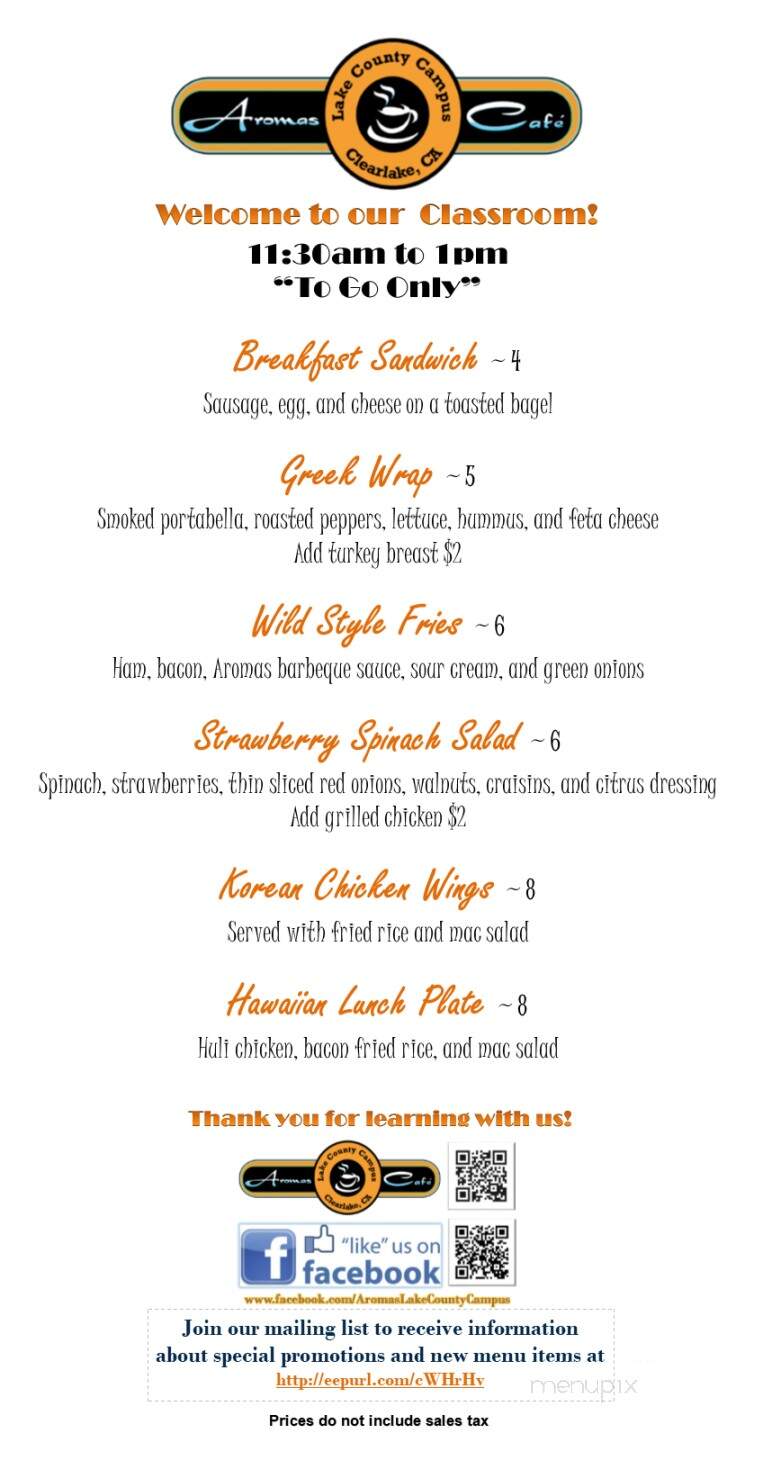 Aroma Cafe - Clearlake, CA menu_pic