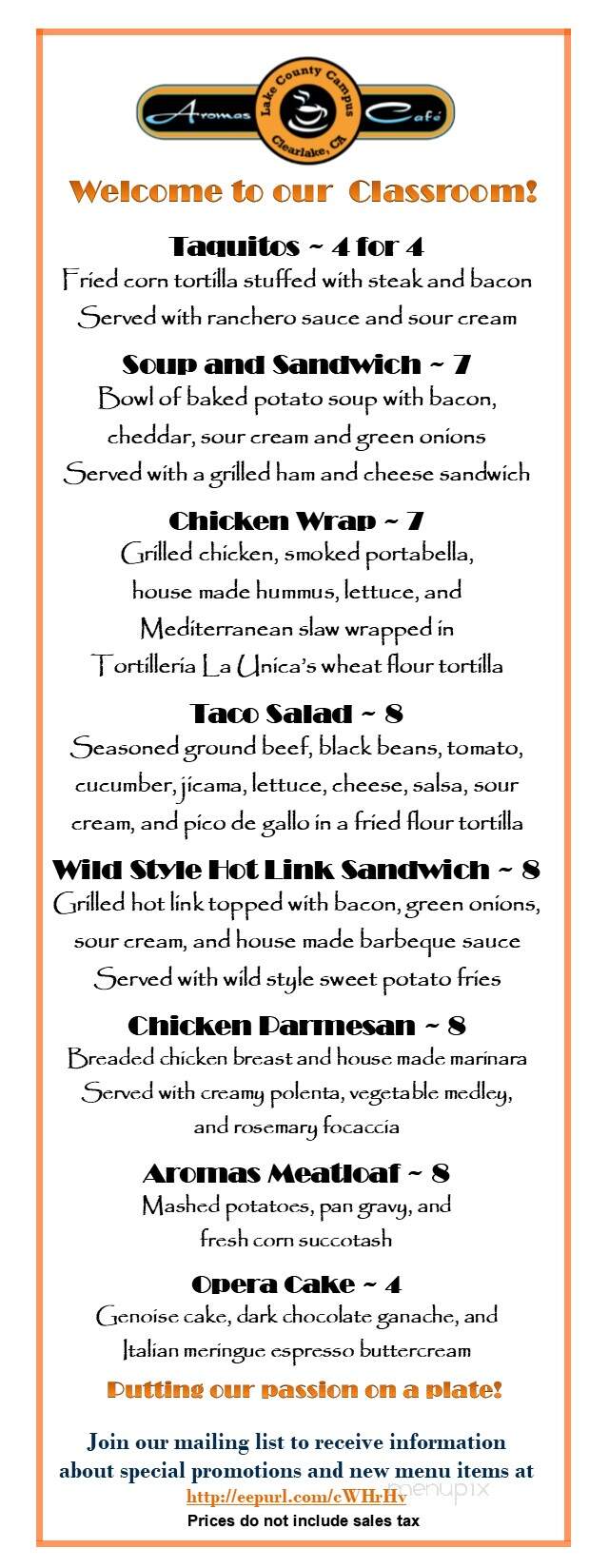 Aroma Cafe - Clearlake, CA menu_pic
