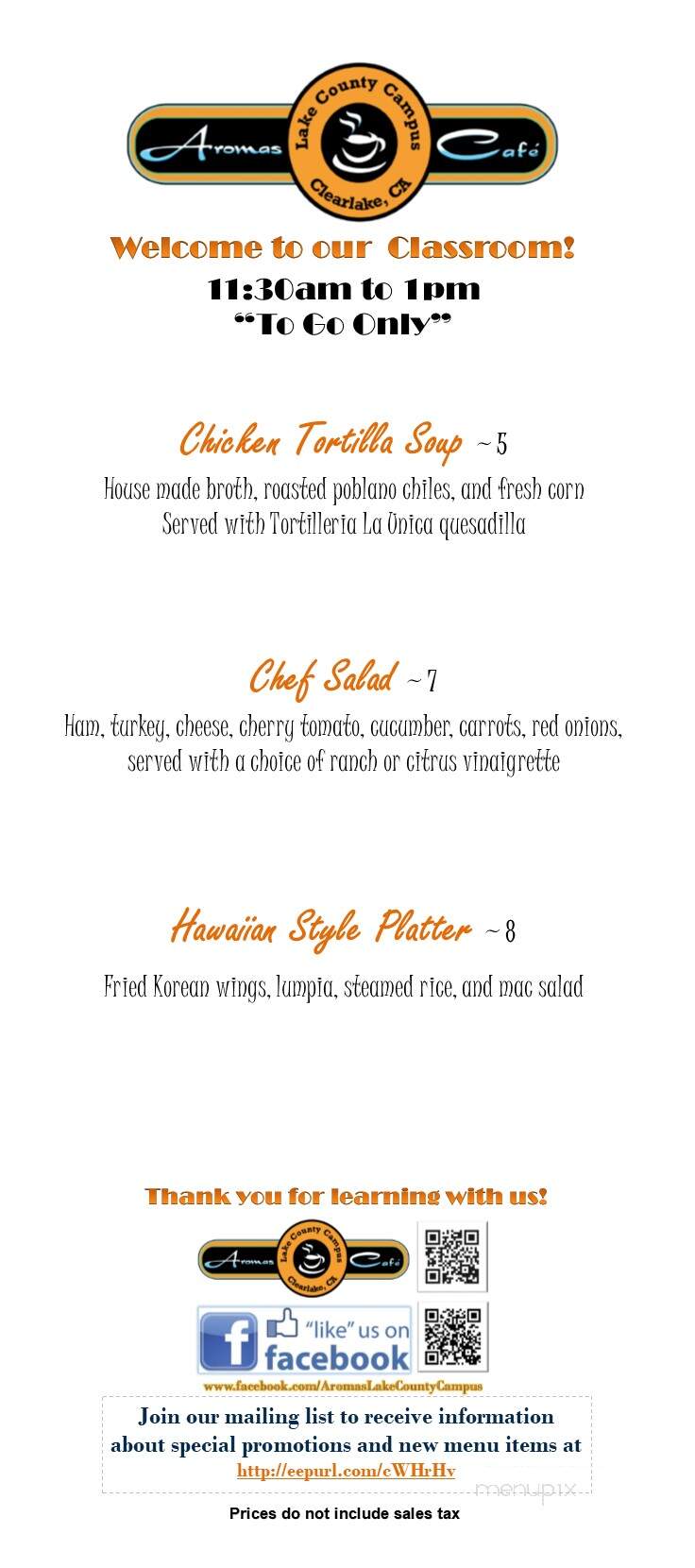 Aroma Cafe - Clearlake, CA menu_pic