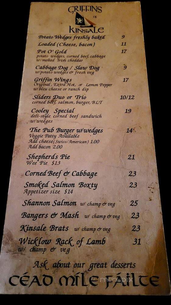 Griffins of Kinsale - South Pasadena, CA menu_pic