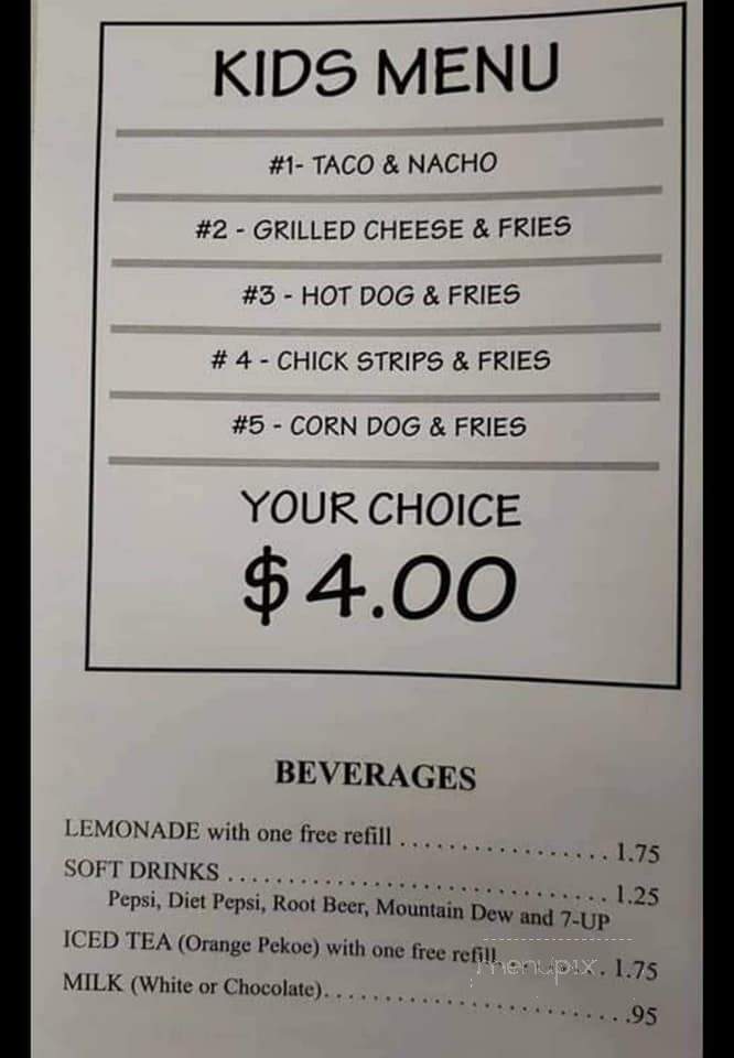 Sam Hicks Drive In - Spooner, WI menu_pic