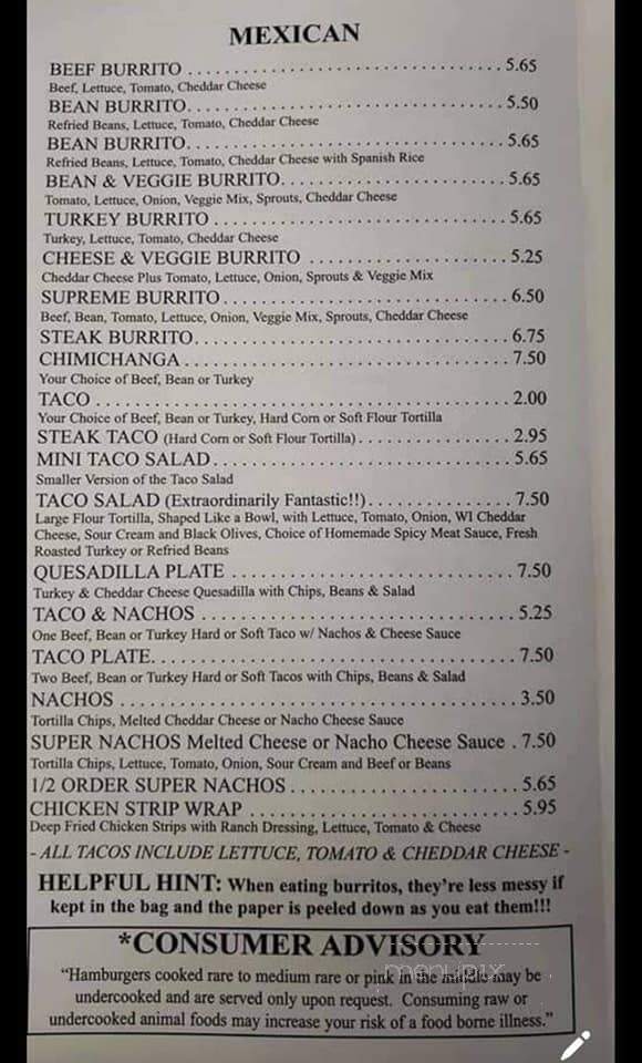 Sam Hicks Drive In - Spooner, WI menu_pic