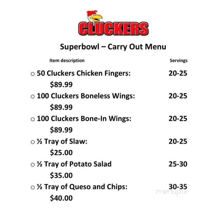 Cluckers - Jeffersonville, IN menu_pic