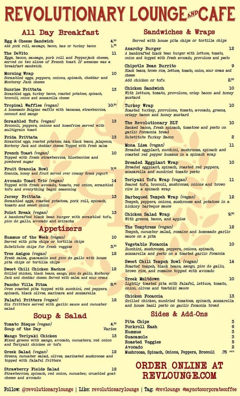 Revolutionary Lounge - Toms River, NJ menu_pic