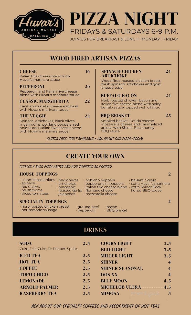 Huvar's Artisan Market - Victoria, TX menu_pic
