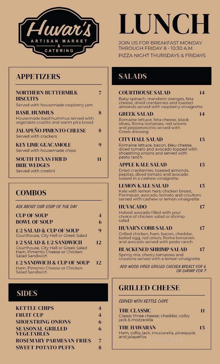 Huvar's Artisan Market - Victoria, TX menu_pic