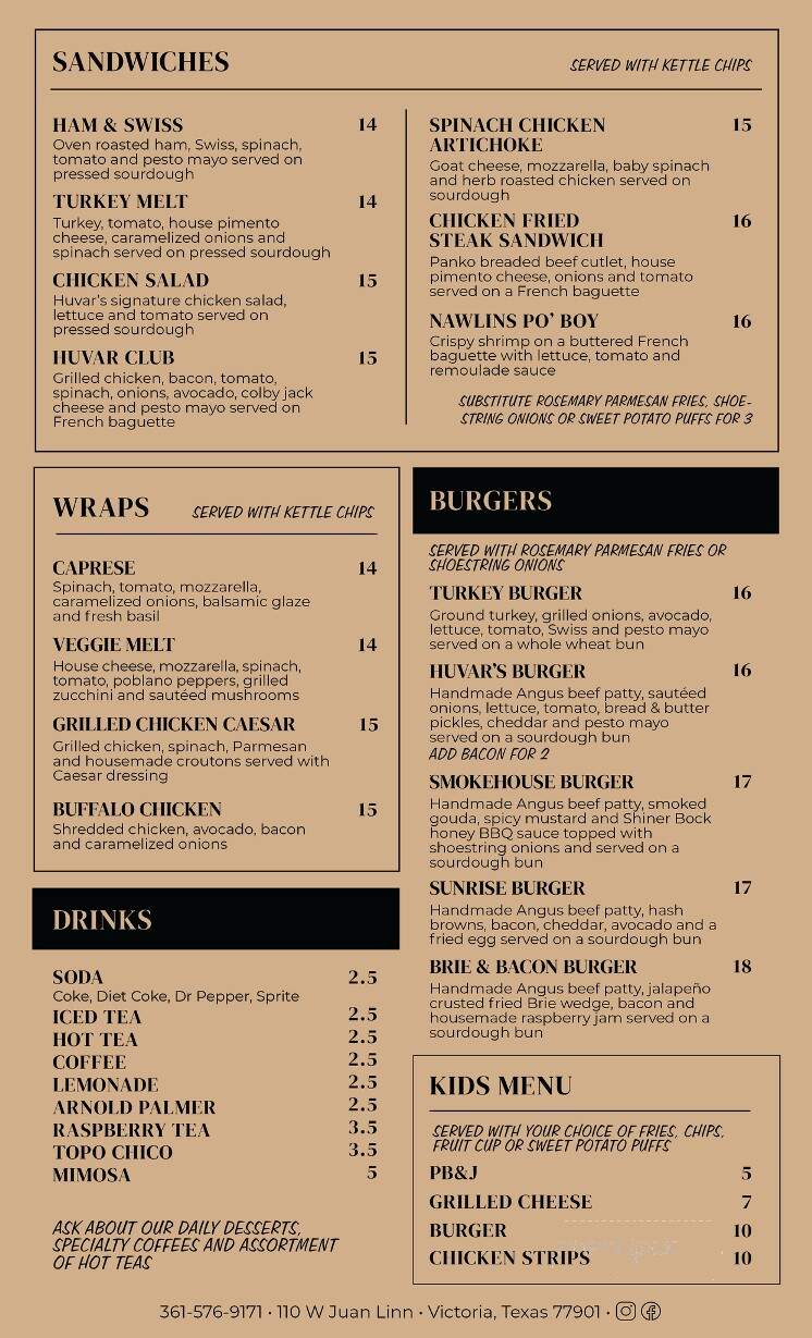 Huvar's Artisan Market - Victoria, TX menu_pic