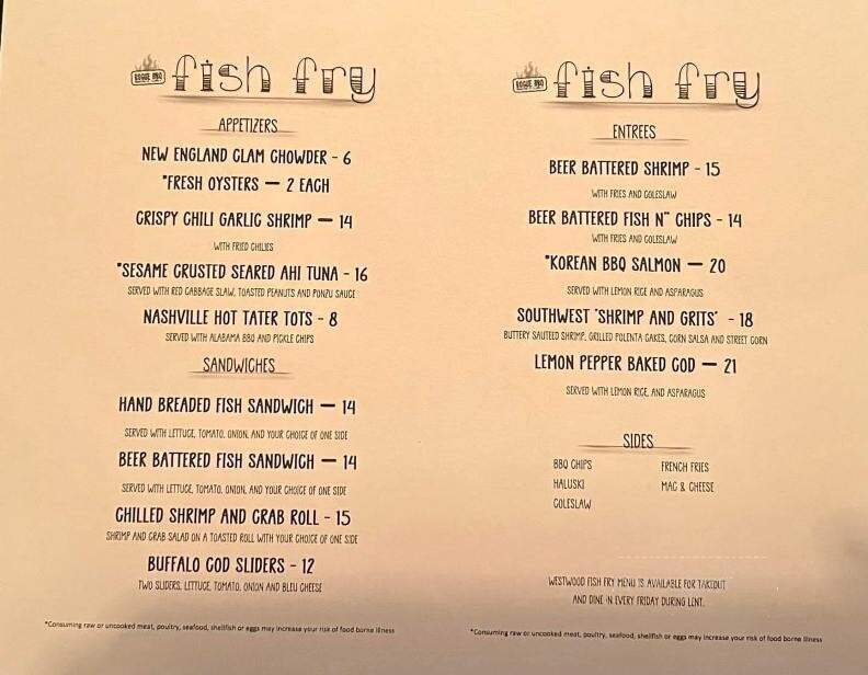 Westwood Bar and Grill - West Mifflin, PA menu_pic
