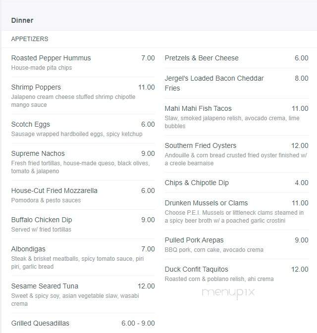 Jergel's Rythm Grille - Warrendale, PA menu_pic
