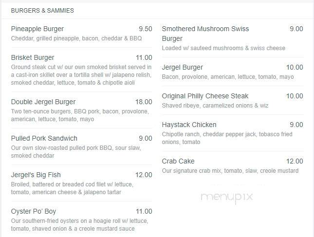 Jergel's Rythm Grille - Warrendale, PA menu_pic