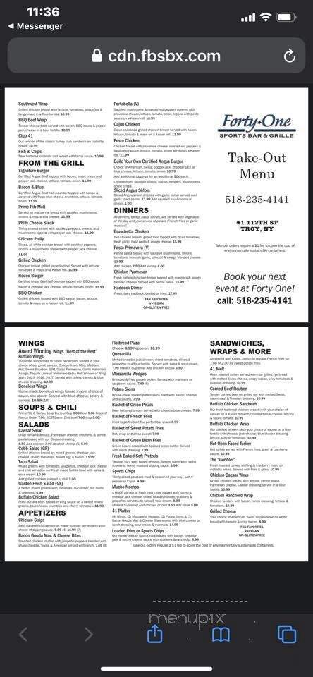 Forty One Sports Bar and Grill - Troy, NY menu_pic