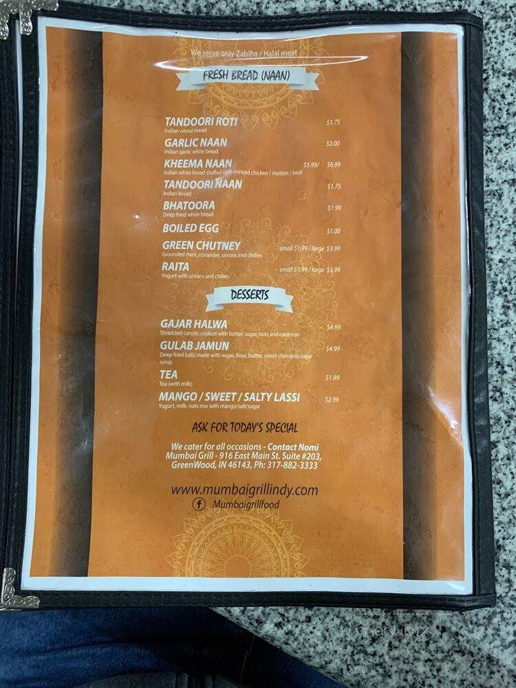 Mumbai Grill - Greenwood, IN menu_pic