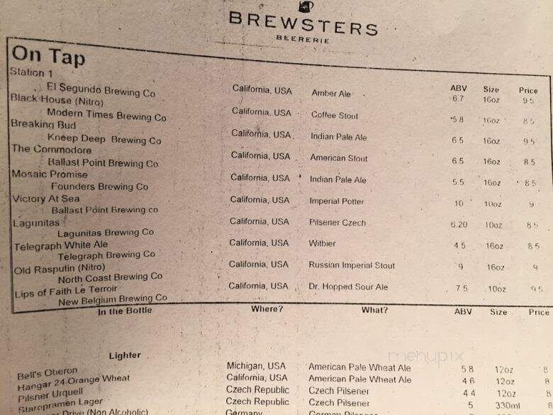 Brewster's Barr Grill - Los Angeles, CA menu_pic