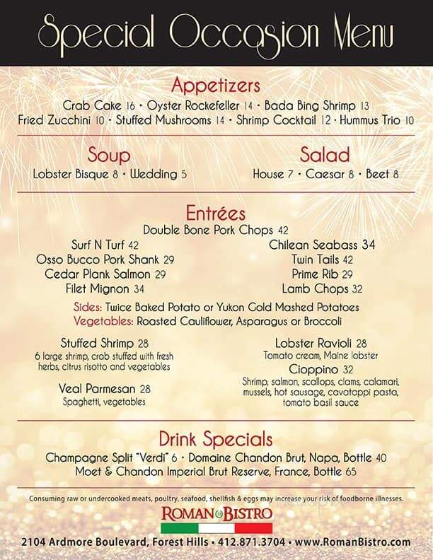 Roman Bistro - Pittsburgh, PA menu_pic