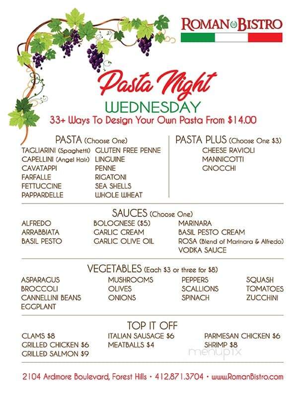 Roman Bistro - Pittsburgh, PA menu_pic