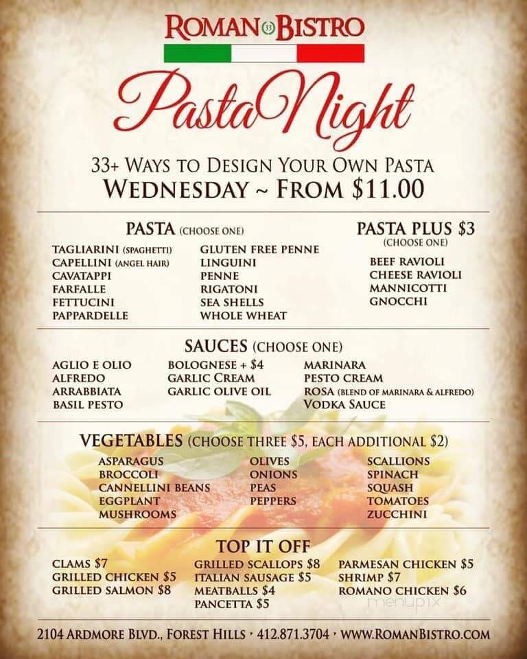 Roman Bistro - Pittsburgh, PA menu_pic