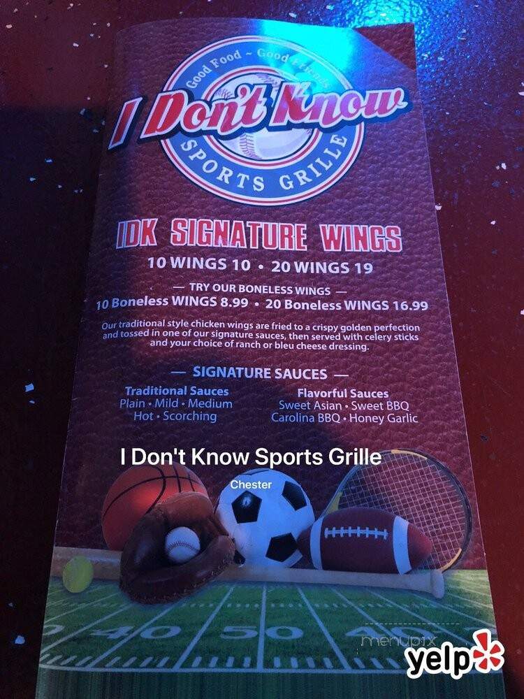 I Don't Know Sports Grille - Chester, VA menu_pic