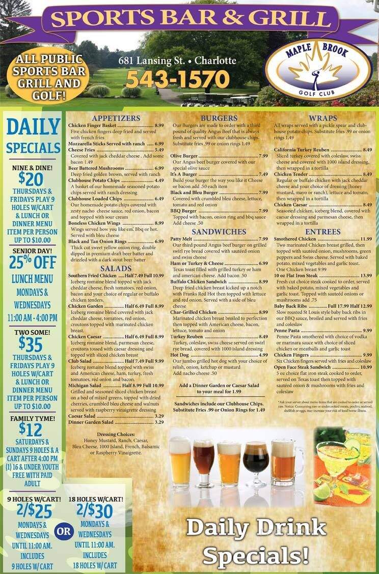 Maple Brook Golf Course Sports Bar & Grill - Charlotte, MI menu_pic