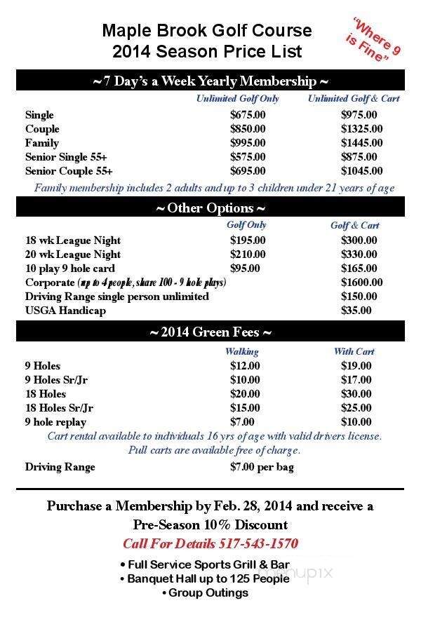 Maple Brook Golf Course Sports Bar & Grill - Charlotte, MI menu_pic