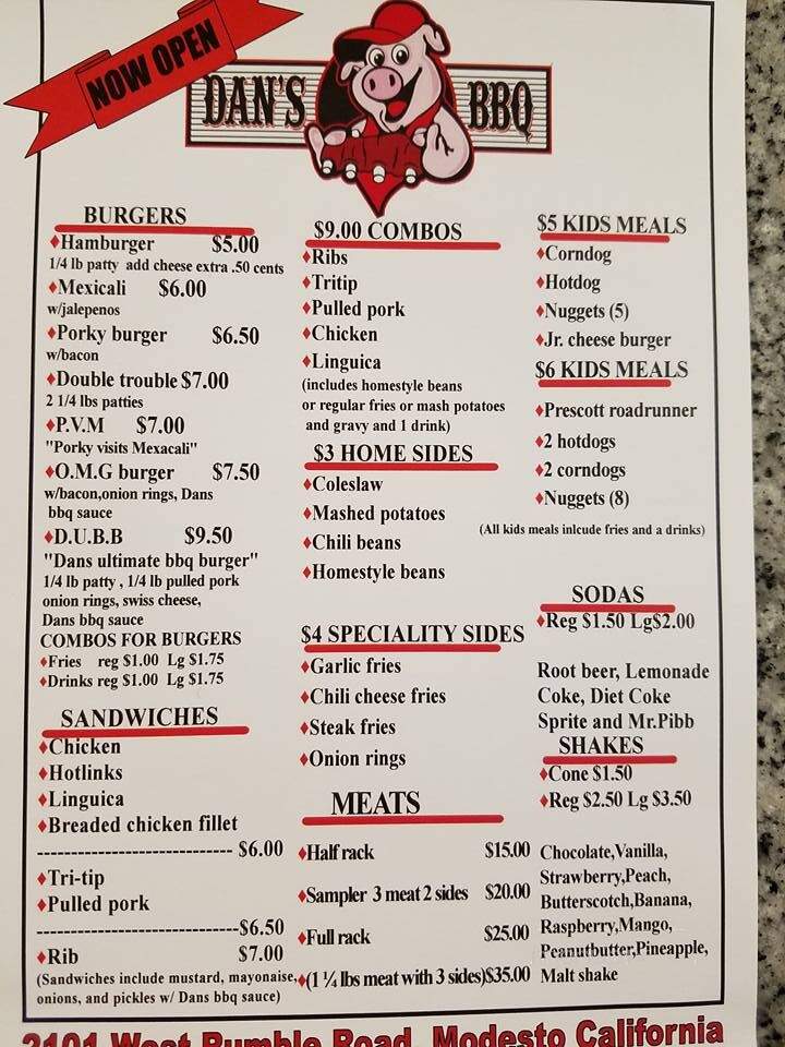 Dans - BBQ - Modesto, CA menu_pic