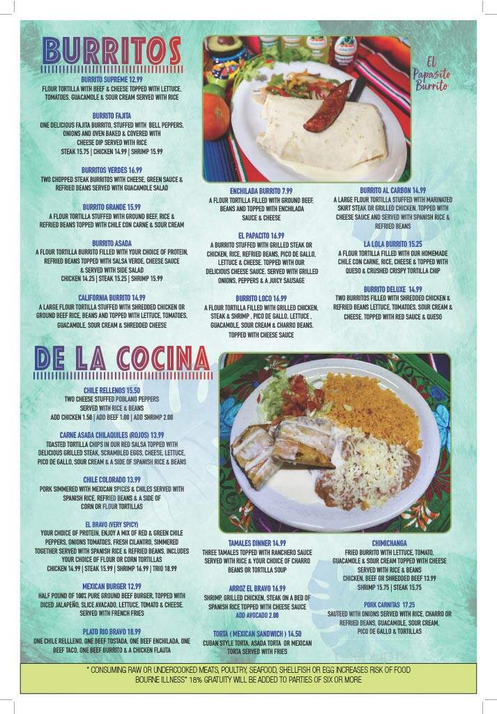 Rio Bravo - Pensacola, FL menu_pic