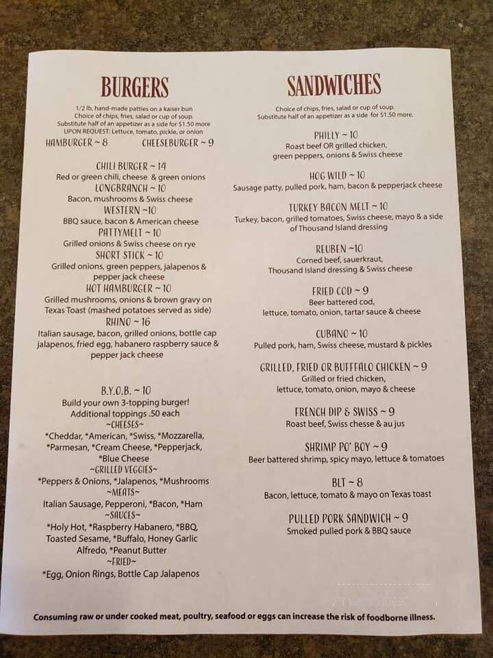 Long Branch Bar And Grill - Hawk Springs, WY menu_pic
