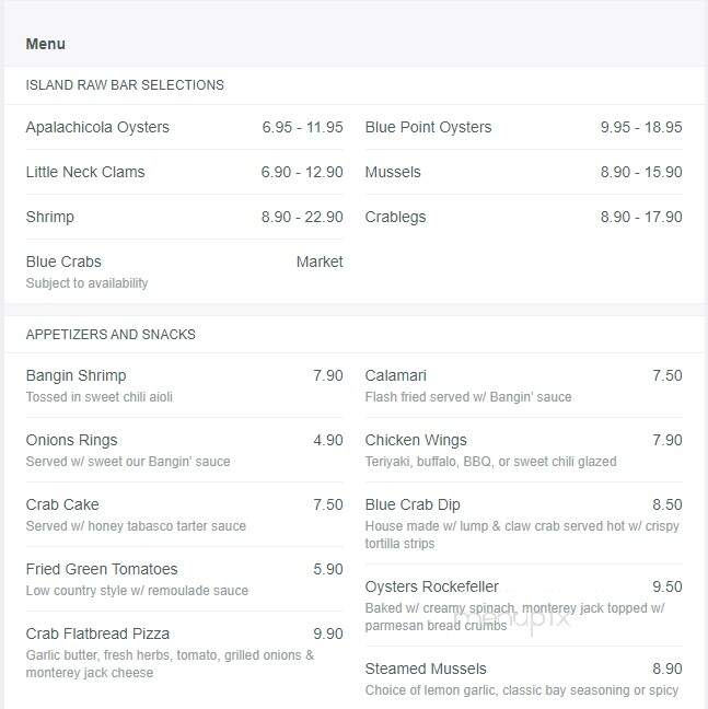 Blue Crab - Pawleys Island, SC menu_pic