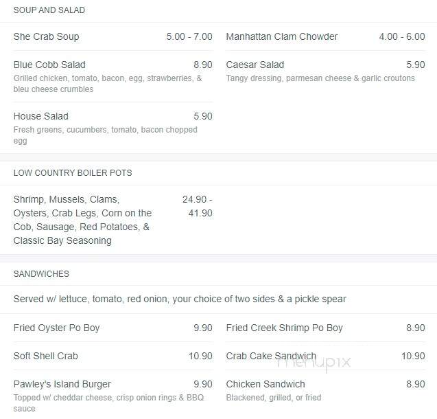 Blue Crab - Pawleys Island, SC menu_pic