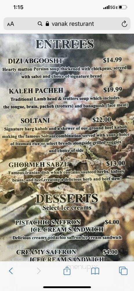 Vanak Bakery - Tarzana, CA menu_pic