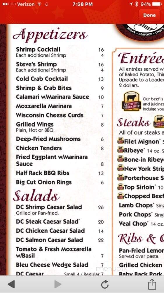DC Steakhouse - Chandler, AZ menu_pic