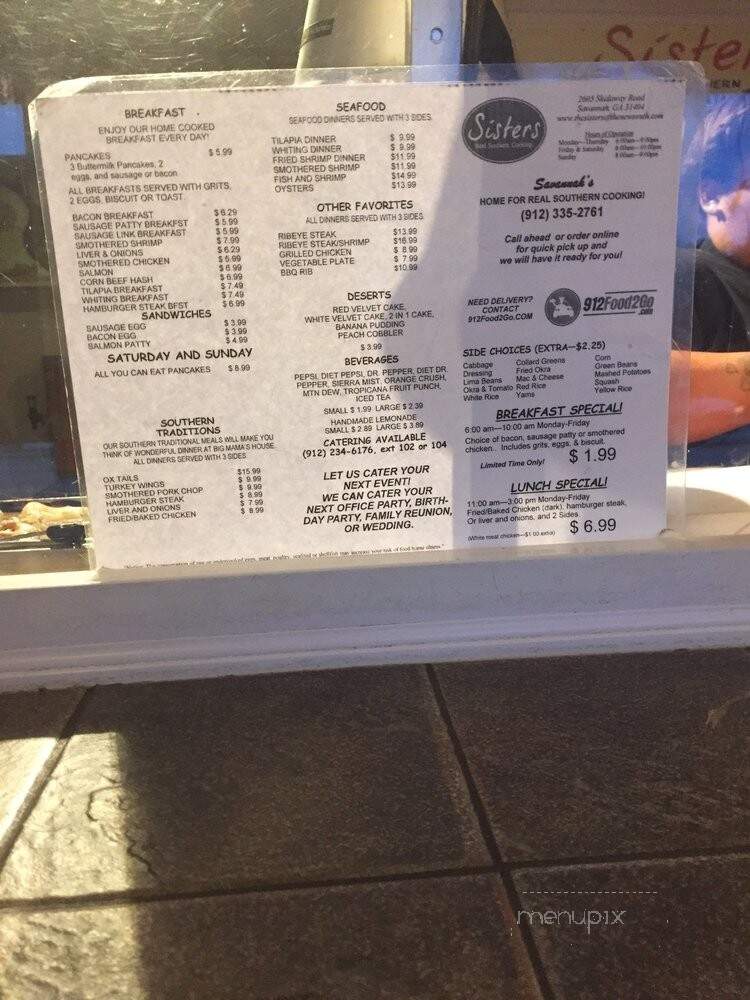 Sisters of the New South Restaurant - Savannah, GA menu_pic