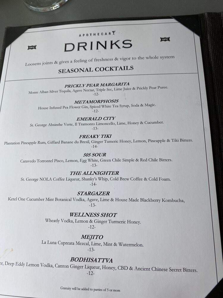 Apothecary Lounge - Albuquerque, NM menu_pic