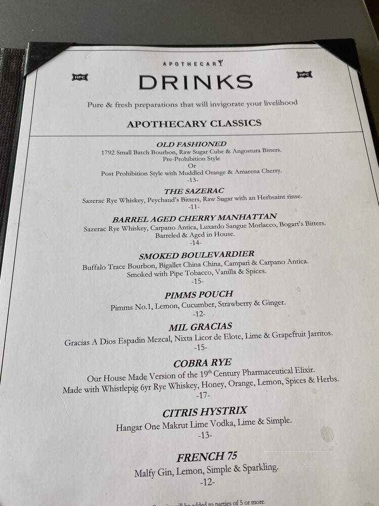 Apothecary Lounge - Albuquerque, NM menu_pic