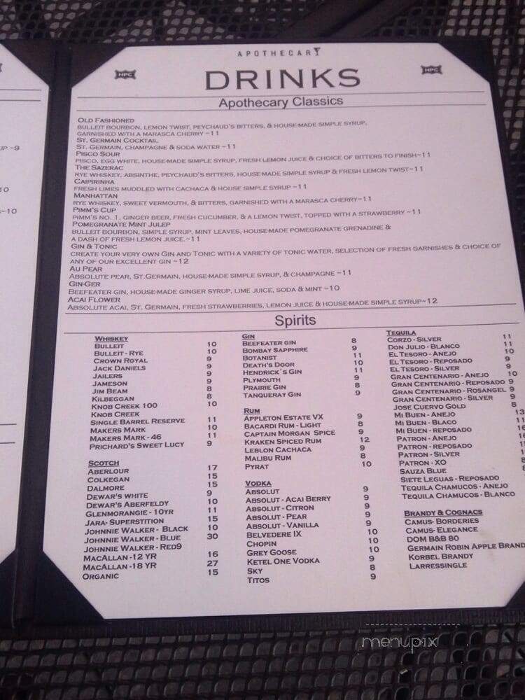 Apothecary Lounge - Albuquerque, NM menu_pic