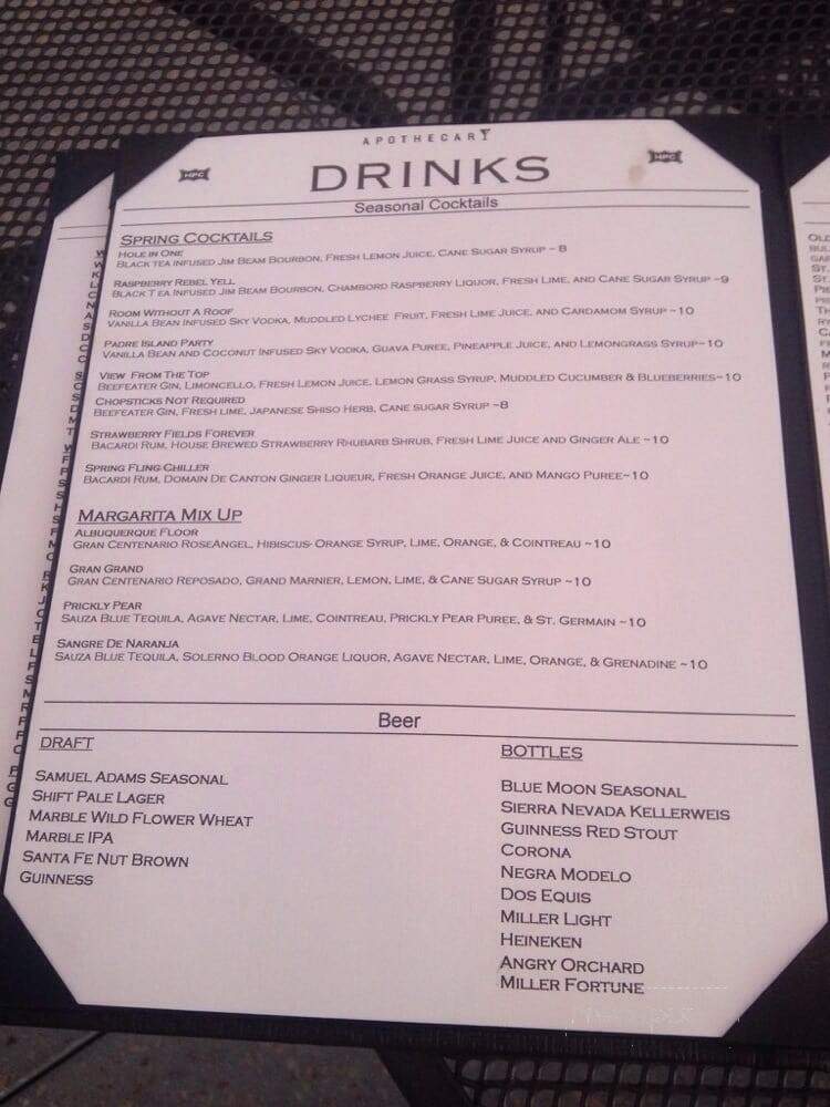 Apothecary Lounge - Albuquerque, NM menu_pic