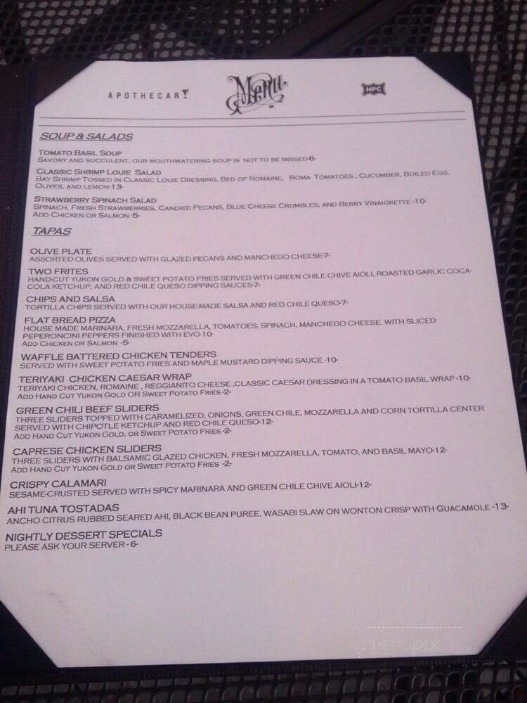 Apothecary Lounge - Albuquerque, NM menu_pic